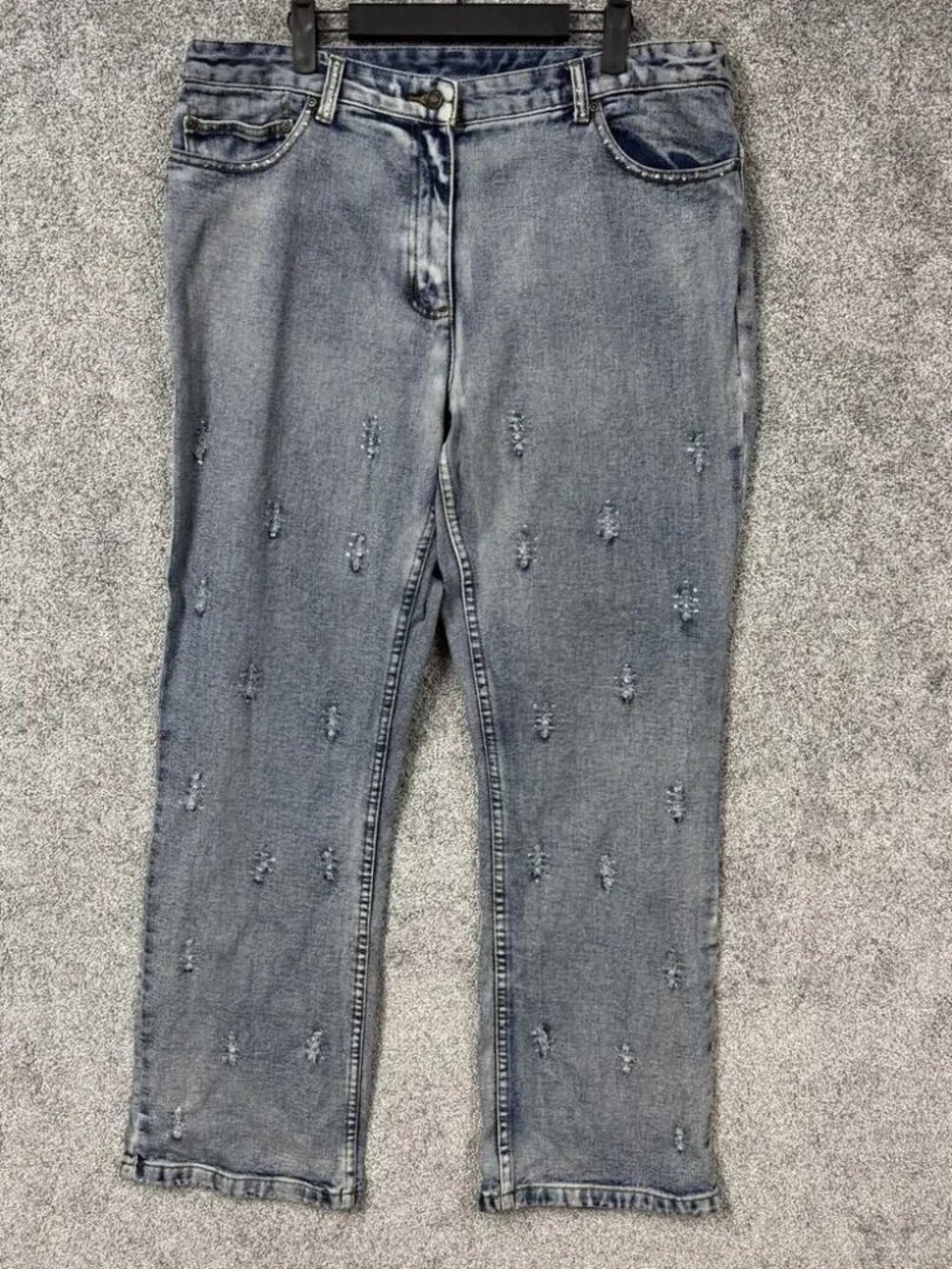 Vtg Jeanology Jeans 18 36x32 Rhinestones Distressed Bombshell Renaissance Y2K